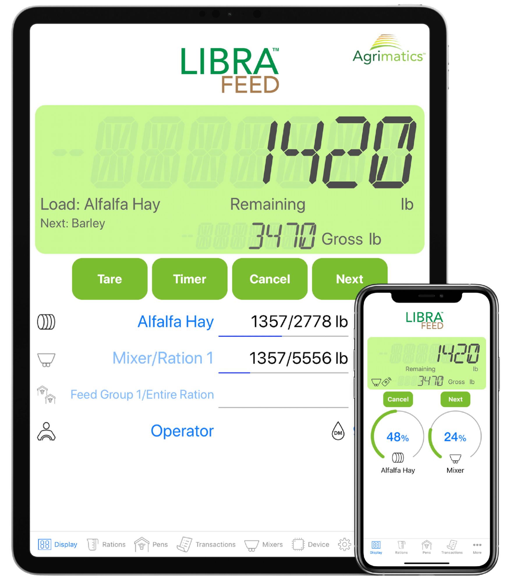 A tablet and phone running the Libra Feed app