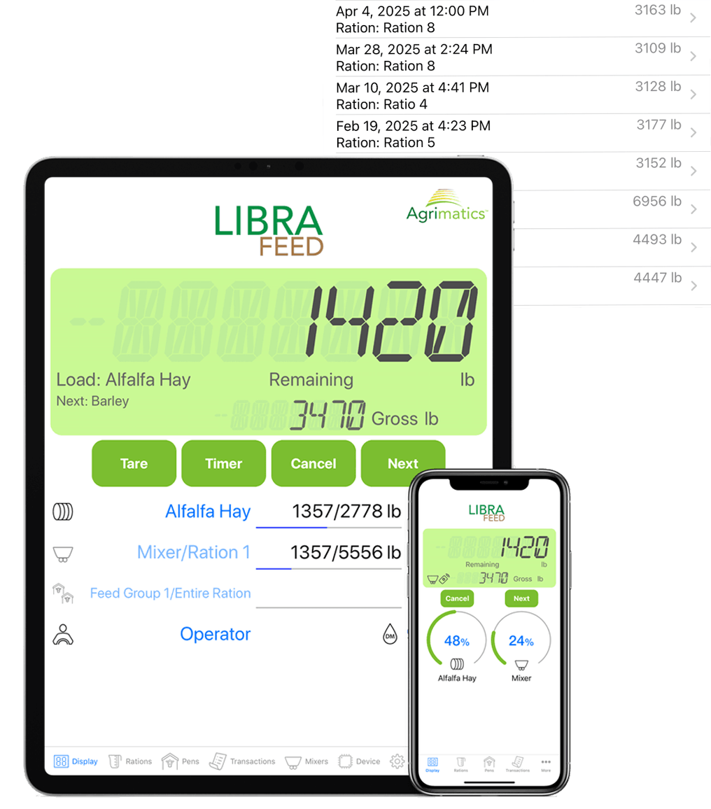 Tablet and phone showing the Libra Feed app feeding list