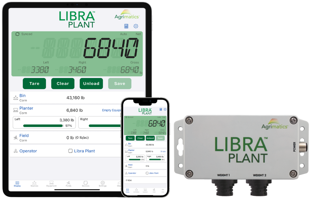 Tablet running Libra Plant app beside Libra Plant M0110 hardware